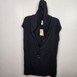Dotti Black Crinkle Hooded Cover Up Dress Plus‎ Size 3X Drawstring NWT
